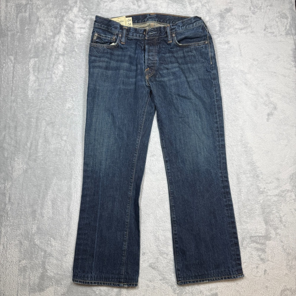 Abercrombie & Fitch Slim Boot Jeans Mens 34x34 (Fits 34x29) Button Fly Hemmed